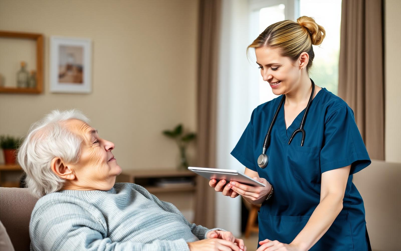 Nurse caring for senior patient at home